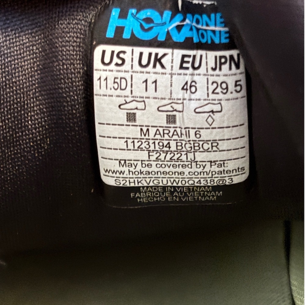 Hoka Arahi 6 Mens Running Shoes Blue Lime Green Stability Sneakers 11.5 D - Picture 9 of 9